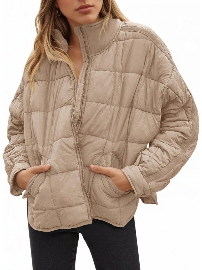 Women's Lightweight Oversized Long Sleeve Zip Water Resistant Packable Puffer Ja